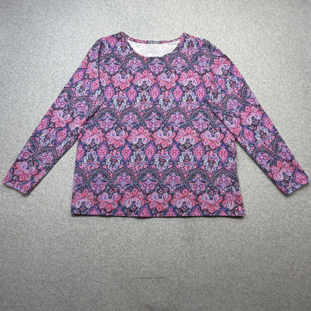 Talbots Tee Shirt Womens X Plus Pink Blue Paisley Long Sleeve Stretch Top